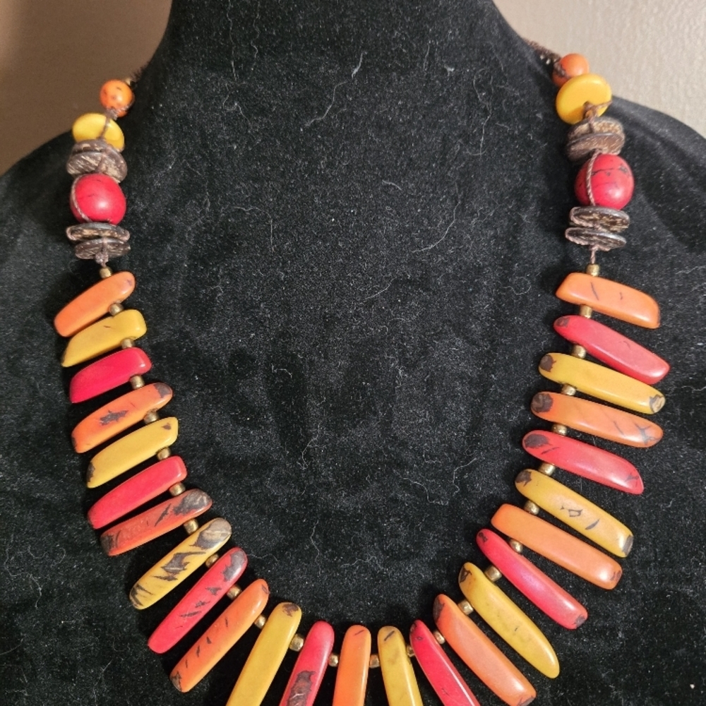 Red and Yellow Tagua Nut Necklace Jewelry